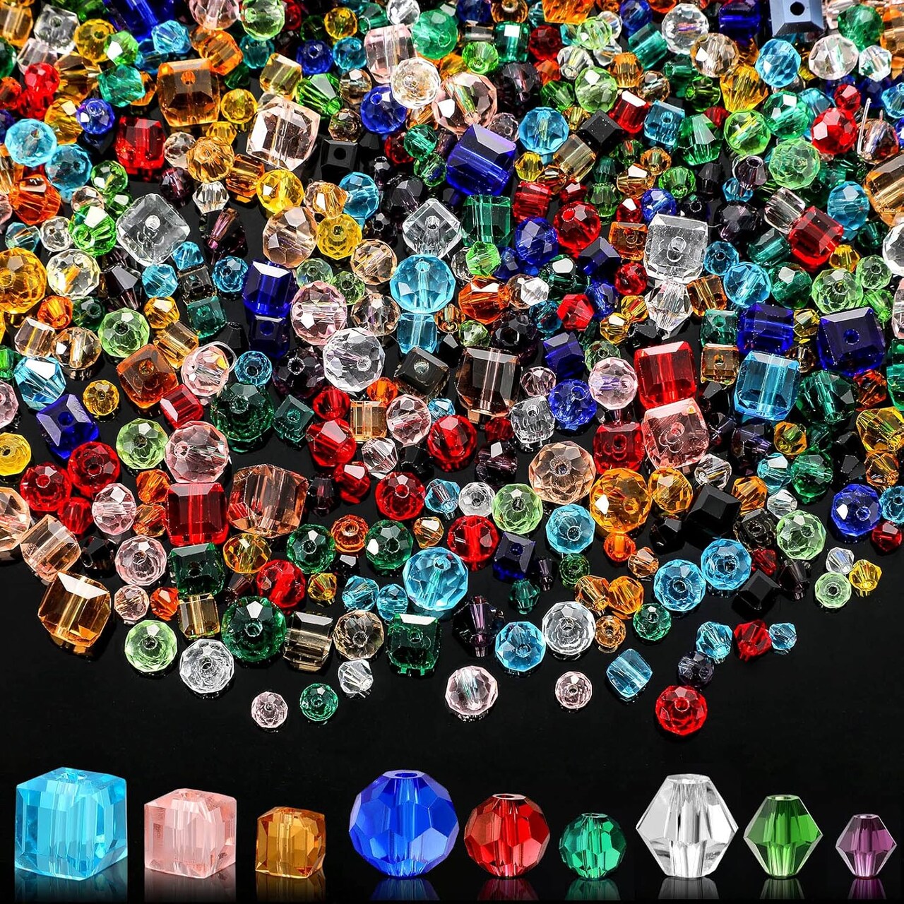 1000 Pieces Crystal Beads for Jewelry Making - Assorted Faceted Glass Bicone Cube Beads Bulk Rondelle Spacer for DIY Crafts Bracelets Necklace Pendants Making Supplies